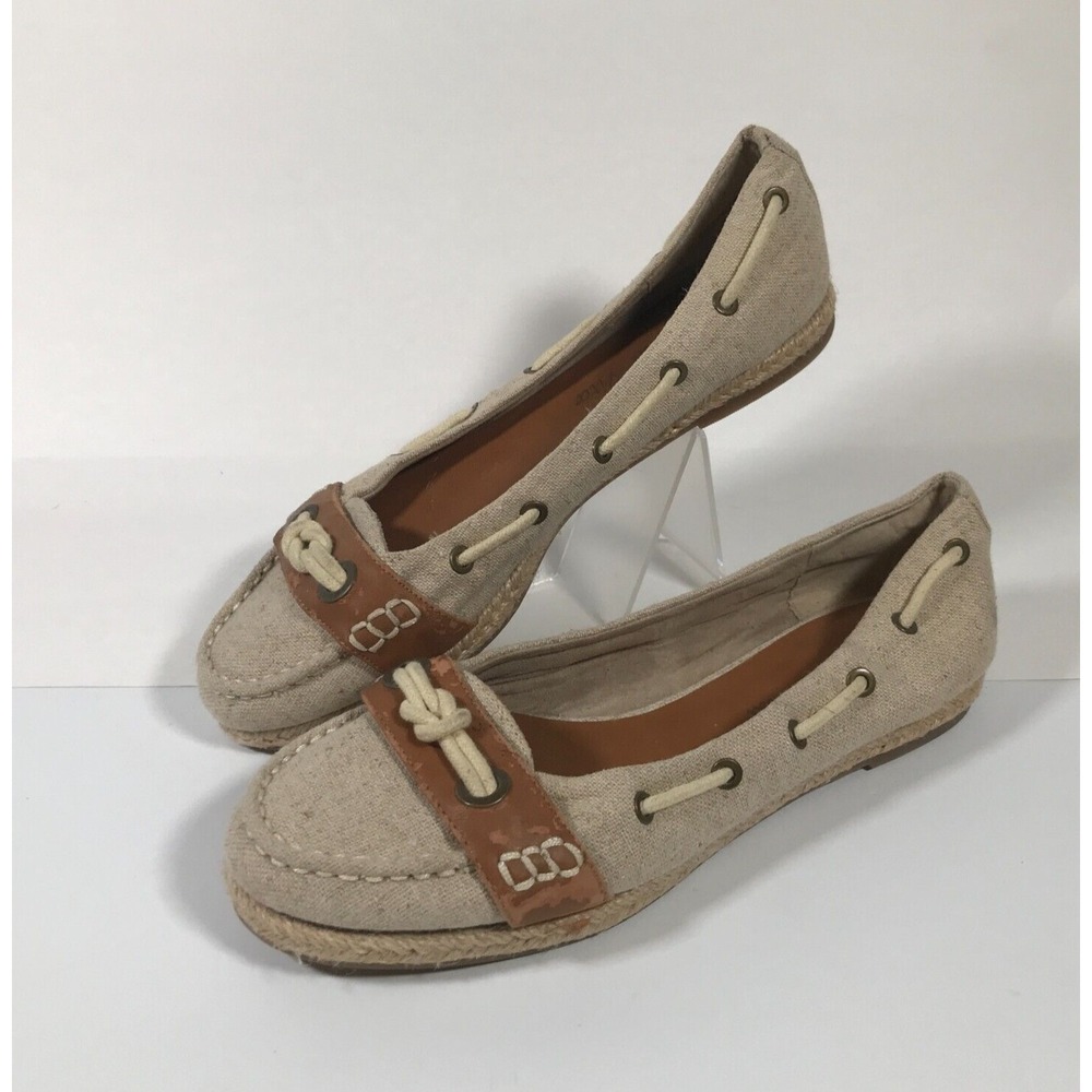 Bella Vita Womens Beige Fabric Boat Shoe Espadrille Flats Brown Trim Size 8M